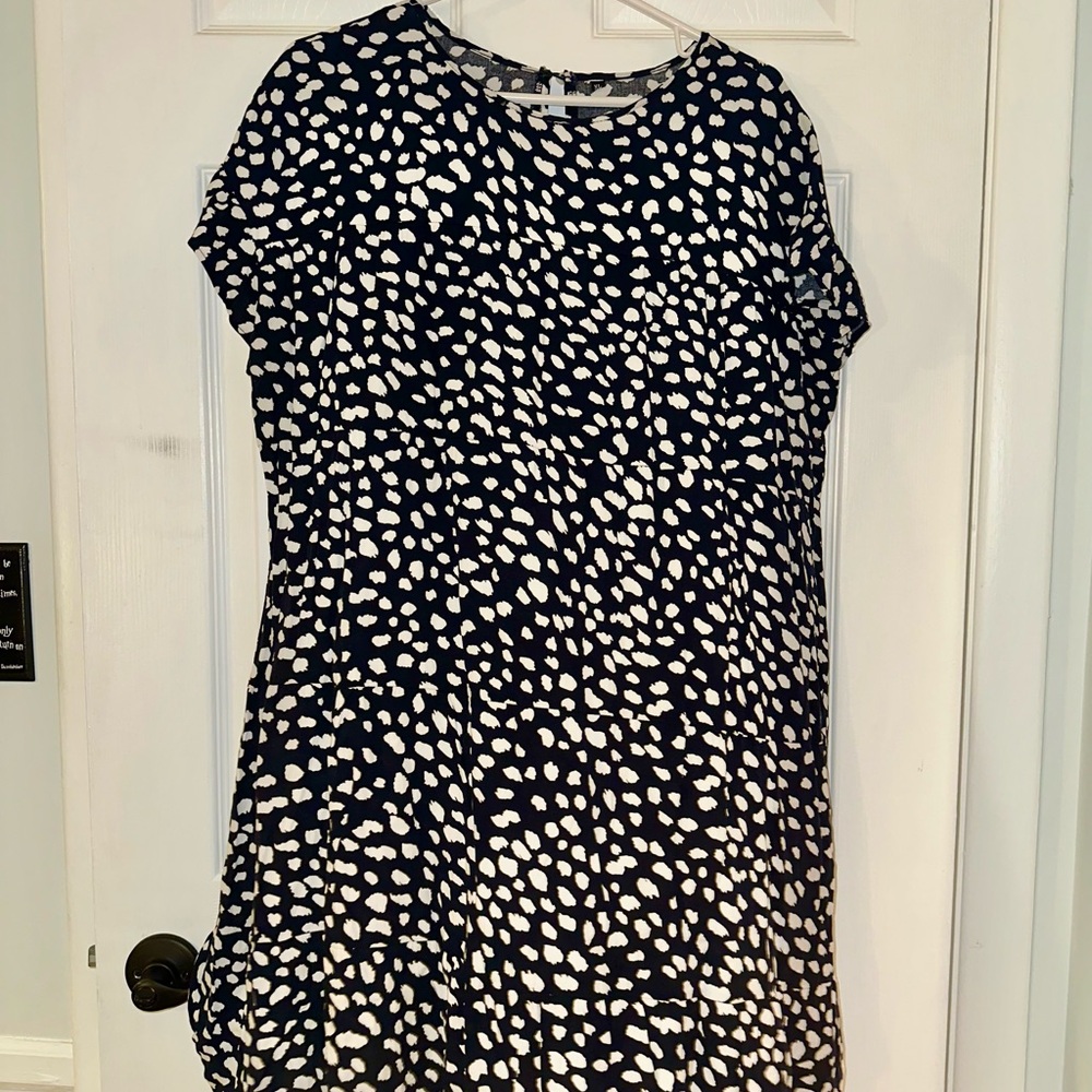 Stylish Navy Blue and White Polka Dot Dress